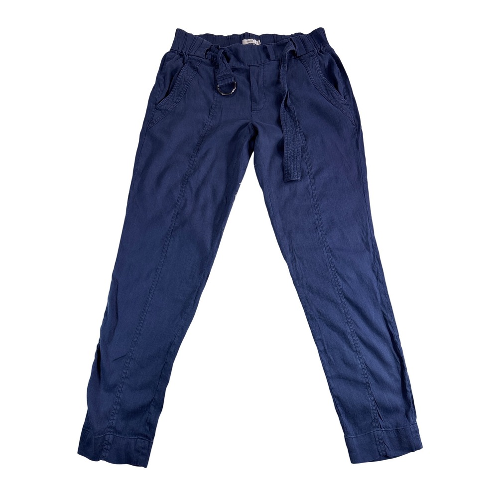 Vince Size 4 Navy Blue Linen Blend Belted Trousers Pull-On Joggers RN 106730